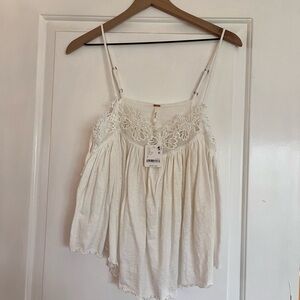 Free People White Lace Trim Tank Top